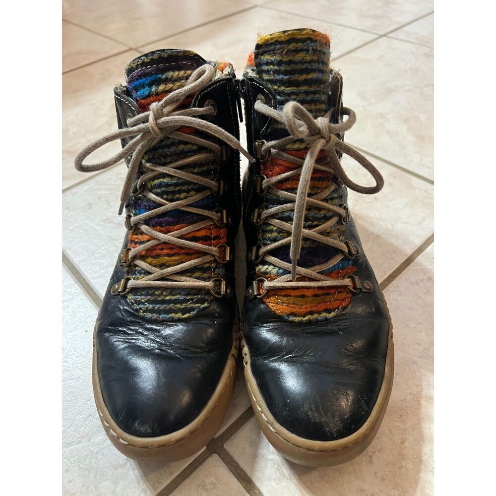 Josef Seibel Maren Lace Up Ankle Boots Size 38 7.5 artisan multicolor boho woven